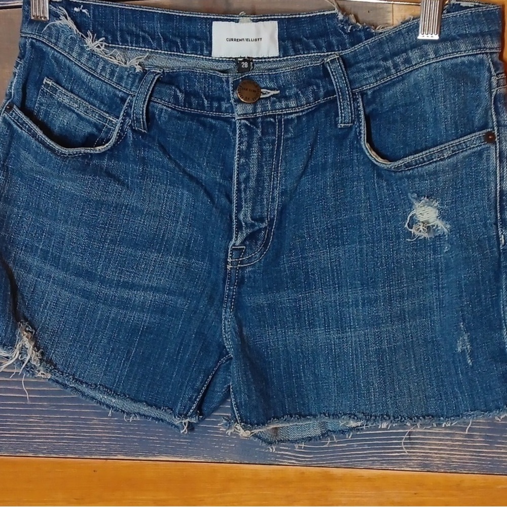 Current/Elliott Distressed Blue Denim Shorts